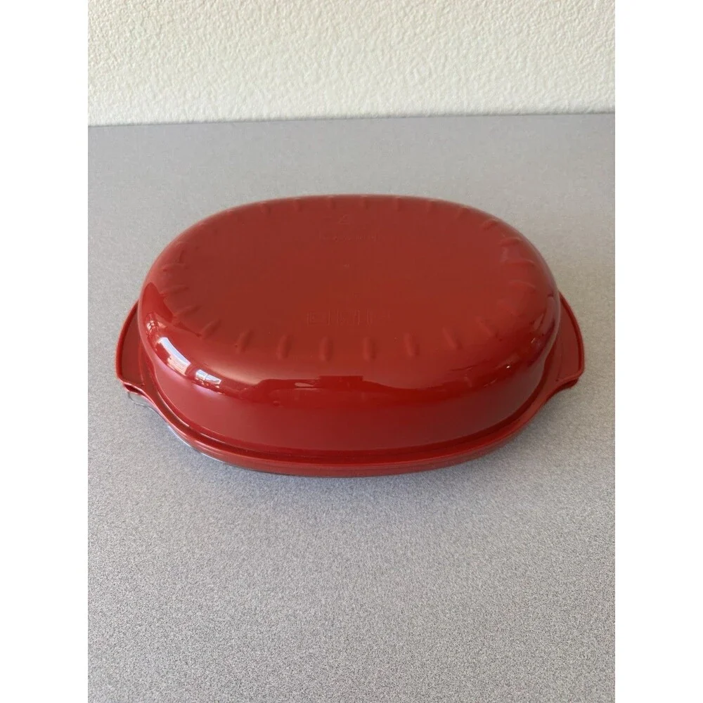 KitchenAid Red Microwave Steamer Cooker 3 Piece Set w/ Lid & Basket 13.5”